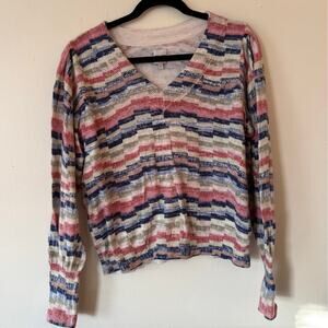 NIC+ZOE Multicolor Stripe V-Neck Sweater – Lightweight Knit Top, Size L